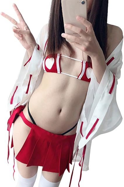 Womens Japanese Witch Cosplay Lingerie Anime Fancy Uniform Sexy Strappy Bikini Lingerie Set (Red)
