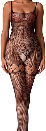 Women's Strap Lace Stockings Sexy Lingerie Babydoll Bodysuit Mesh Jumpsuit Sexy Fishnet Tights Bodycon