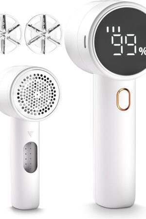 Fabric Shaver, Lint Remover Rechargeable, Electric Portable Sweater Defuzzer with 3 Speeds, 6 Leaf Blades, Digital LED Display to Remove Pilling for Clothes, Furniture, Sweater, Couch, Blanket