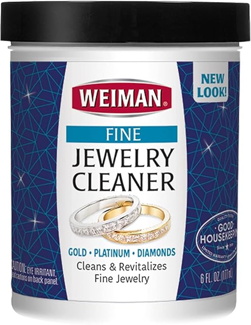 Weiman Fine Jewelry Cleaner Liquid with Cleaning Brush ? Restores Shine & Brilliance to Gold, Platinum, Precious Gemstones & Diamond Jewelry, 6 Oz