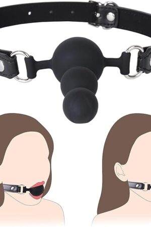 BDSM Ball Gag Sex Play, Bondage Gags & Muzzle with Beads, Silicone Mouth Gag with Removable Leather Straps, Sex Gag Face Dildo Kinkly Sex Toys for Women Men Couples