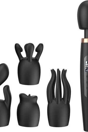 Vibrator Wand Vibrator Kit - Adult Toys with 4 Attachments for Clit, G-Spot, Nipple & Penis, Cordless Massagers Vibrating with LED Display 10 Vibrations & 4 Speeds Adult Sex Toys for Women Partner