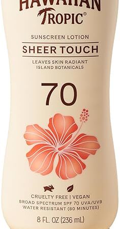 Hawaiian Tropic Sheer Touch Lotion Sunscreen SPF 70, 8oz | Broad Spectrum, Oxybenzone-Free, Sunblock Lotion, Hawaiian Tropic Sunscreen SPF 70, 8oz