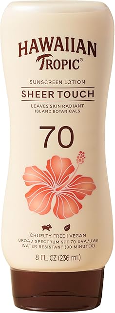 Hawaiian Tropic Sheer Touch Lotion Sunscreen SPF 70, 8oz | Broad Spectrum, Oxybenzone-Free, Sunblock Lotion, Hawaiian Tropic Sunscreen SPF 70, 8oz