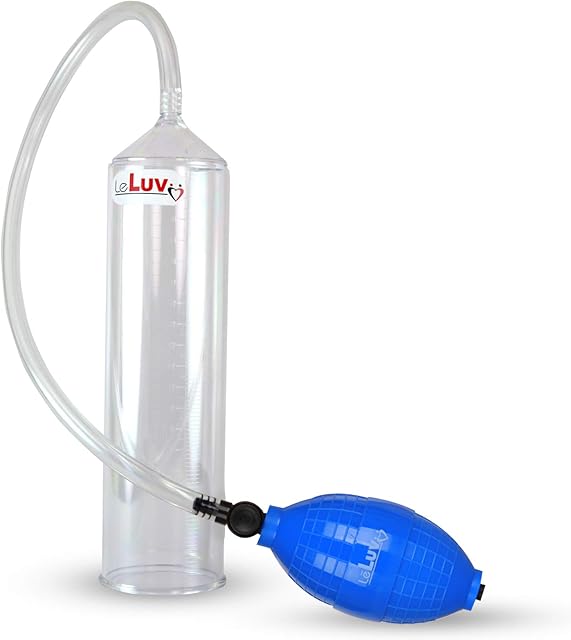 LeLuv Easyop 2.25 Inch by 9 Inch Cylinder Penis Pump Blue Bgrip Ball Handle Clear Graduated Cylinder/Clear Collapse-Resistant Hose