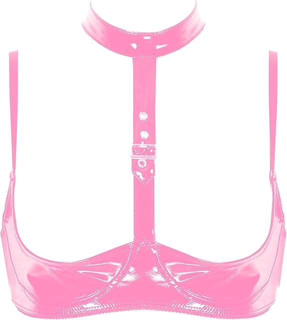 Women's PVC Leather Sexy Lingerie Tops Cage Bra Cupless Bralette Adjustable Clubwear