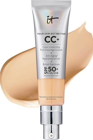 IT Cosmetics CC+ Cream - Full-Coverage Foundation With SPF 50, Color Corrector & Anti-Aging Serum, Formulated With Niacinamide & Hyaluronic Acid, Natural Finish, For All Skin Types, 108 fl oz