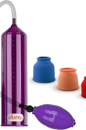 2.25"x9" EasyOp Good Bgrip Purple Ball Grip with Clear Graduated Cylinder/Clear Collapse-Resistant Hose Penis Pump with 3 Silicone Sleeves One of Each