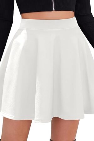 Women's Skirt Basic Mini Skater Skirt 2025 Fall Skirts Stretchable High Waist A-Line Dance Skirts