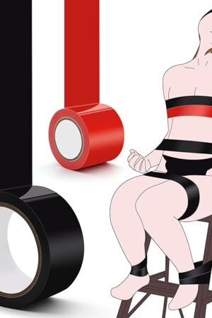 KISSHAKE 147' Bondage Tape, BDSM Bondage Restraints Tape Kit Couples Sex Toys Adult Toy Sexual Restraint Tape Sex Furniture for Bedroom Straps Bondage Rope Sex Game SM Tape, Black & Red Body Wrap Tape