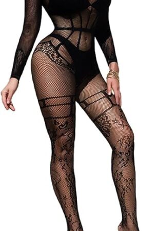 Women Fishnet Bodystocking Lingerie Sexy Footless Stockings Sleeveless Lace Bodysuit Halterneck One Piece Pantyhose