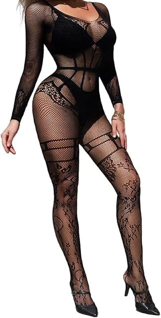 Women Fishnet Bodystocking Lingerie Sexy Footless Stockings Sleeveless Lace Bodysuit Halterneck One Piece Pantyhose