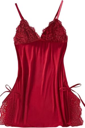 Women's Babydoll Lingerie Lace Chemise Nightgown V Neck Slip Dress Sleepwear