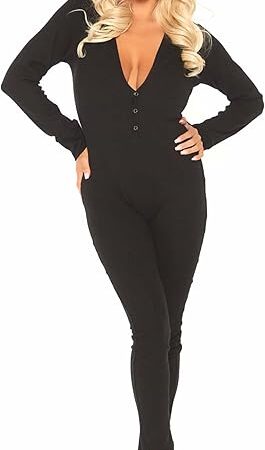 Women's Cozy Brushed Ribbed Jersey Adult Onesie with Cheeky Back Flap