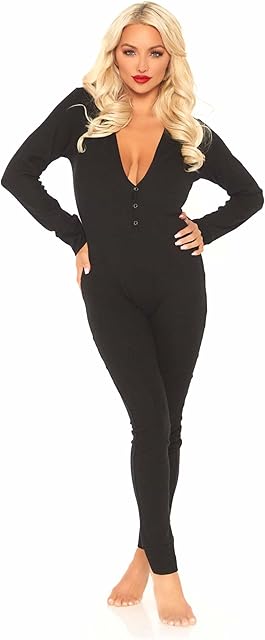 Women's Cozy Brushed Ribbed Jersey Adult Onesie with Cheeky Back Flap