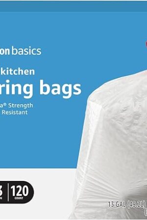 Amazon Basics Flextra Tall Kitchen Drawstring Trash Bags, 13 Gallon, 120 Count