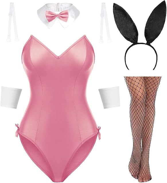 Women Bunny Costume Lingerie Sets for Women Sexy Halloween One Piece Bodysuit Stockings Set7-Piece Set