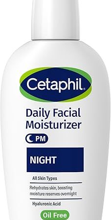 Cetaphil Night Moisturizer for Face, Hydrating Facial Moisturizer with Hyaluronic Acid, For All Skin Types, Lightweight and Non-Comedogenic, Dermatologist Recommended for Sensitive Skin, 3oz