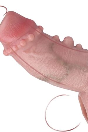 Beads Stimulate Male Penis Girth Enhancer Sleeve Couples Sex Toy, Reusable Silicone Elastic Hollow Dildo Sheath with Cock Ring,Open End Men Enlarge Girth Cover
