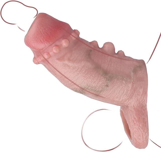 Beads Stimulate Male Penis Girth Enhancer Sleeve Couples Sex Toy, Reusable Silicone Elastic Hollow Dildo Sheath with Cock Ring,Open End Men Enlarge Girth Cover