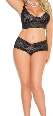 Women's Stretch Lace Booty Shorts and Camisole Set with Bows-Plus Size