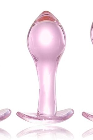 ferch Anal Butt Plug Training Kit, 3 Pcs Glass Anal Trainer Dilator with Long Neck Anal Adult Sex Toy for Men Women Couple Masturbation (S/M/L)