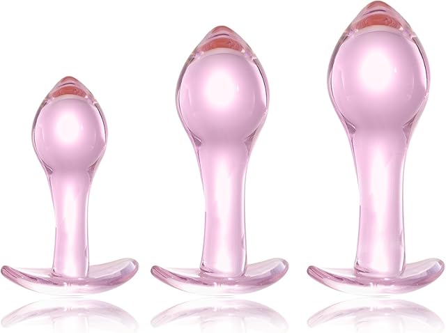 ferch Anal Butt Plug Training Kit, 3 Pcs Glass Anal Trainer Dilator with Long Neck Anal Adult Sex Toy for Men Women Couple Masturbation (S/M/L)
