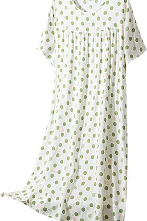 Womens Nightgowns Short Sleeve Loose Nightdress Crewneck Floral Print Lounge Pajama Dress Comfy Long Sleep Shirt