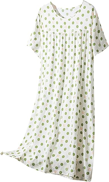 Womens Nightgowns Short Sleeve Loose Nightdress Crewneck Floral Print Lounge Pajama Dress Comfy Long Sleep Shirt