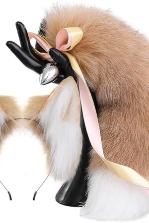 Butt Plug Fox Tail,Artificial Handmade,Brown and Black Stripes,Anal Plug,Sexy Anus Toy,SM Props,Female Anal Expander,Anal Stainless Steel,Cosplay Sex Toys,Coloured Vulpes-40 Tail||1.8CM Anal Plugs
