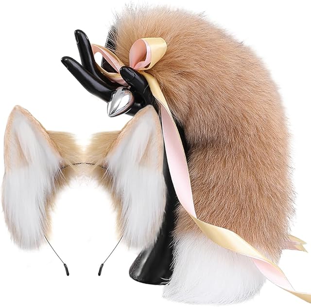Butt Plug Fox Tail,Artificial Handmade,Brown and Black Stripes,Anal Plug,Sexy Anus Toy,SM Props,Female Anal Expander,Anal Stainless Steel,Cosplay Sex Toys,Coloured Vulpes-40 Tail||1.8CM Anal Plugs