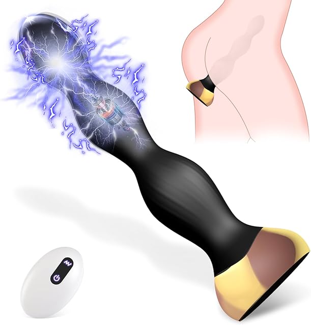 Electric Shock Anal Beads Vibrating Butt Plug Adult Sex Toys, Rechargeable Electric Shock Pulse Silicone Anal Vibrator, Waterproof G-spot Stimulator Male Prostate Massager for Men Women Couple