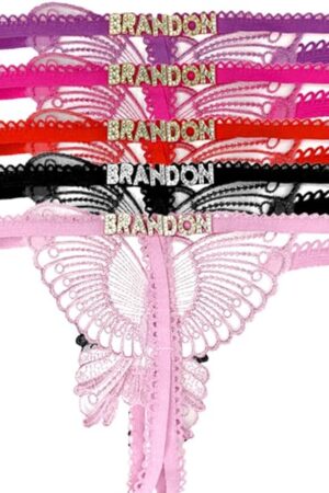 Custom Thongs With Name for Women, Personalized Sexy Lace Thong Customized Panties Underwear Cystal Letter Name Panties Black