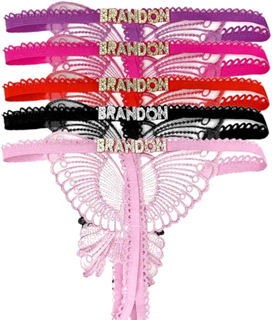 Custom Thongs With Name for Women, Personalized Sexy Lace Thong Customized Panties Underwear Cystal Letter Name Panties Black