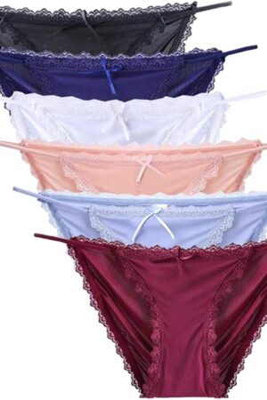 Women Sexy Lace Silky String Bikini Panties Multi-Pack Comfort Cheeky Underwear Briefs