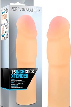 Blush Novelties Performance Cock Xtender - Penis Sheath Extender - Dual Density Sensa Feel - Extend Penis 1.5" - Thicken Up to 1.75"- Ribbed for Pleasure - Male Enhancing Sex Enhancer - Beige