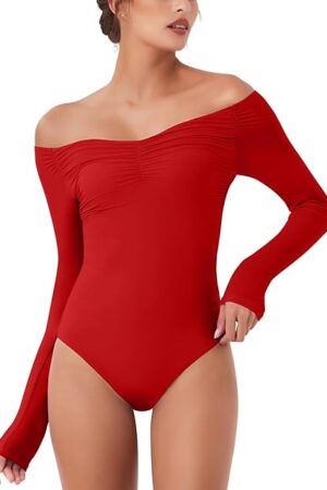 Women's Long Sleeve Off-Shoulder Strapless V-Neck Double Layer Sexy Bodysuit 2025 Fall/Winter Designer Collection