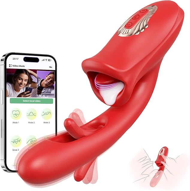Vibrator Adult Sex Toys for Women, APP Remote Control Tongue Rose Sex Toy Dildo Vibrators G Spot Vibrator with 9 Licking Sucking & Flapping Clitoral Stimulator Anal Nipple for Female Men Couples