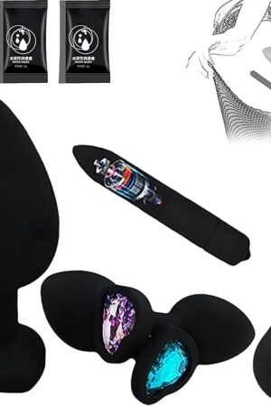 Anal Sex Trainer?3Pcs Jeweled Butt Plugs, 1 Bullet Vibrator Included?1 Enema?Silicone 5 Piece Adult Sex Toy Kit- Black?Adult Sex Toys & Games, Suitable for Men and Women and Couples Fun
