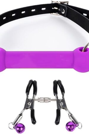 Adjustable Elastic Bondage Restraints Toys Open Mouth Silicone Bar Gag Muzzles BDSM Sex Bite Gag for Couples (Purple)
