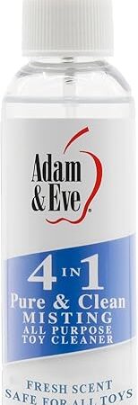 Adam and Eve 4 in 1 Pure and Clean Misting Adult Sex Toy Cleaner, Fast Acting Clear Spray with Fresh Scent, Easy to Use Wash for Silicone Dildos, Vibrators, Anal Toys, Couples Accessories, and Tools