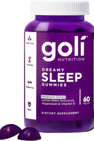 Goli Dreamy Sleep Gummy - 60 Count - Melatonin, Vitamin D, Magnesium, and Lemon Balm Extract - Gelatin-Free, Gluten-Free, Vegan & Non-GMO