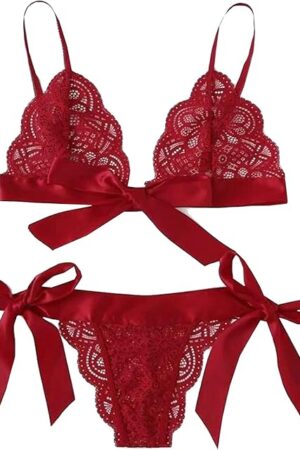 Women's 2 Piece Sexy Bra and Panty Sets Bow Tie Exotic Lingerie Set for Women Lace Butterfly Lace Up Bowknot Kinky