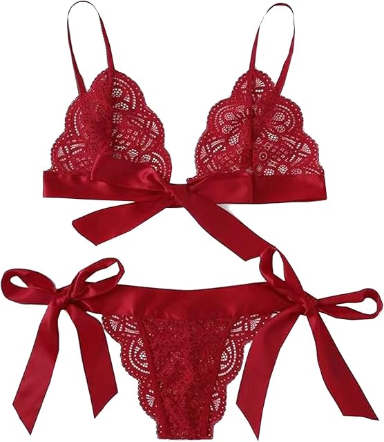 Women's 2 Piece Sexy Bra and Panty Sets Bow Tie Exotic Lingerie Set for Women Lace Butterfly Lace Up Bowknot Kinky
