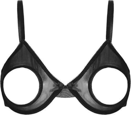 Womens Sexy Lingerie Push Up Bras Sheer Mesh Nipple Split Bralette Wire-Free Unlined Bra Top