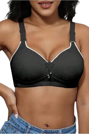 Women's Adjustable Underwire Elegant Lace Applique Bra Comfy Soft with Wide Strap for Support Lingerie