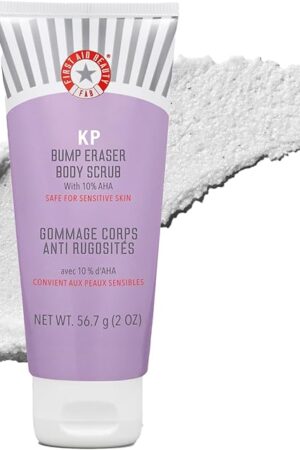 First Aid Beauty - KP Bump Eraser Body Scrub with 10% AHA, Keratosis Pilaris Skin Exfoliator with Glycolic and Lactic acids, Helps Reduce Chicken Skin Bumps, Safe for Sensitive Skin, 2 oz