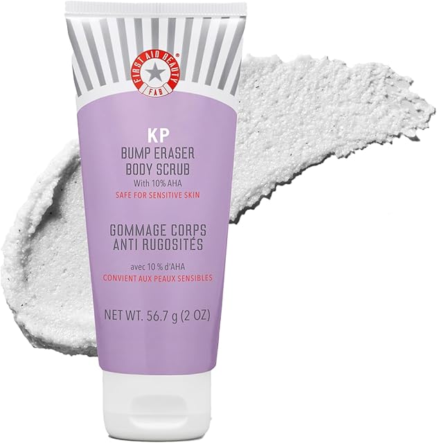 First Aid Beauty - KP Bump Eraser Body Scrub with 10% AHA, Keratosis Pilaris Skin Exfoliator with Glycolic and Lactic acids, Helps Reduce Chicken Skin Bumps, Safe for Sensitive Skin, 2 oz