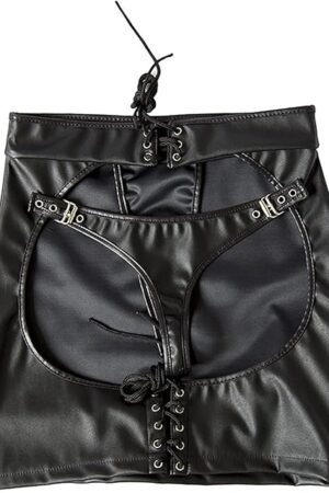 Women PU Leather Bodycon Short Skirt Ladies Erotic Cut Out Butt-Flaunting Sexy Bodycon Hip Skirt Catsuit Bodysuit