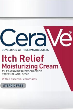 CeraVe Moisturizing Cream for Itch Relief, Anti Itch Cream with Pramoxine Hydrochloride, Relieves Itchy with Minor Skin Irritations, Sunburn Relief, Bug Bites, Fragrance Free, 16 Ounces